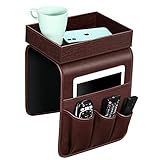 SITHON Sofa Armlehnen Organizer mit Ablage Tablett, [rutschfest] Kunstleder Stuhl Couch Armlehne Organizer mit 5 Taschen für iPad, Zeitschriften, Fernbedienung, Handy, inkl Geschenkbox, (Braun)