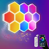 10 Stück Sechseck Wandleuchte Hexagon RGB Panel Musik Sync Smart LED Licht Wandpanel für Gaming Stimmungslichter Deko, DIY Lichtpanels mit App-Steuerung, Waben Wall Light Room Deko Modular Lampe
