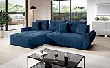 Furnix Ecksofa Calvani mit Schlaffunktion und Bettkasten - Couch Wohnzimmersofa mit Kissen - L-Form Sofa, Stellfüße in Chromoptik - B280 x T190 x H91 cm, Liegefläche 230 x 149 cm - MH 77 (blau)