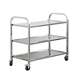 uyoyous Edelstahl Servierwagen 75x40x83.5cm 3 Böden Partition Küchenwagen auf Rollen Transportabräumwagen Rollwagen Edelstahl Getränkewagen für Home Office, Küche