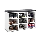 KOMTO Schuhbank mit Sitzfläche - Schuhregal Weiß 80 x 50 x 30 cm Schuhschrank mit Sitzbank Flur Bank mit Stauraum Garderobenbank Sofia