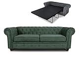 Schlafsofa Chesterfield Asti Bis 3-Sitzer, Sofa mit Schlaffunktion, Couch 3-er, Couchgarnitur, Sofagarnitur, Holzfüße, Polstersofa (Grün (Capri 74))