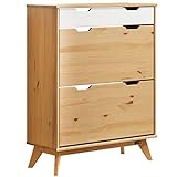 Casaria Schuhschrank Borneo Holz 101x80x33cm mit Schublade 2 Klappen FSC®- Zertifiziert Massiv 45 kg Belastbar Flur Diele Schuhregal Schuhkipper Natur