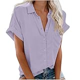 TURWXGSO Hemd Bluse Für Damen Oversize Oberteile Kurzarm Shirt V-Ausschnitt Hemd Tops Damen Hemden Mit Knopfleiste Hemdbluse Elegant Einfarbig Hemdbluse Casual Lose Kurzarmshirts Tunika Tops