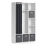 Vicco Kleiderschrank Schlafzimmerschrank Garderobe Luigi 104x174 modern Schrankregal Organizer Vorhang Kleiderstange Fächer Aufbewahrung Ablage (Weiß mit Faltbox)