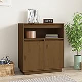 JUNZAI Sideboard, Kommode Schlafzimmer, Komodenschrank, Flur Möbel, Apothekerschrank, Wohnzimmerschrank, Flur Schrank, Beistellschrank, Honigbraun 70x34x80 cm Massivholz Kiefer