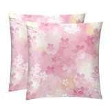 2Er Set Dekokissen Kissenbezüge Rosa Blumen Blumen Frühling Quadratische Dekokissenbezug Premium,wasserdichte Throw Kissenbezüge Für Auto Dekoration Wohnzimmer 45X45Cm