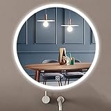 CATANK LED-beleuchteter Badezimmerspiegel – an der Wand montierter, dimmbarer, per Touch-Schalter beleuchteter Spiegel mit wechselnder Farbtemperatur in Weiß/Neutral/Warm