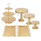 Snowtaros 6 Stück Tortenständer Rund Metall Dessert Display mit Kristallperlen, 3 Etagen Runde Cupcake Standfuß Vintage-Stil für Party Hochzeit Deko (Gold)