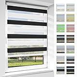 OUBO Doppelrollo Klemmfix, Rollos für Fenster ohne Bohren & mit Bohren (Schwarz-weiß, 80cm x 120cm), Duo Rollo Klemmrollo Fensterrollo Easyfix, lichtdurchlässig und verdunkelnd.