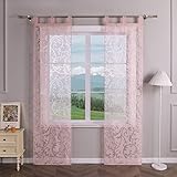 Delien 2er Set Schiebevorhänge Ausbrenner mit Ranken Muster Transparente Gardinen Modern Schiebe Flächenvorhänge Wohnzimmer Vorhang Fenster Gardinen Schals mit Schlaufen BxH 57x145cm,Rosa