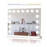 Aquamarin® Hollywood Spiegel - 3 Farbtemperatur Licht, Dimmbar, mit Beleuchtung, Touch, 15 LED Leuchten, 58x43 cm - Wand Tischspiegel, Kosmetikspiegel, Theaterspiegel, Make-up, Schminktischspiegel