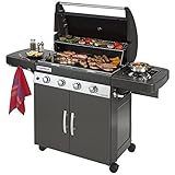 Campingaz Gasgrill 4 Series Classic EXSE, BBQ Grill mit 4 Edelstahl-Brennern und Seitenkocher, Standgrill mit Deckel und Thermometer, InstaClean Reinigungssystem und Culinary Modular System