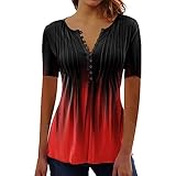Bluse Damen 15 Sommer-T-Shirt für Damen, kurzärmelig, modisch, plissiert, mit Knöpfen, Bedruckt Übergröße Damen