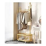 Robuste Metall-Kleiderstange, Garderobenständer mit 6 Haken, Kleiderstange, Kleiderstange zum Aufhängen von Kleidung, mit Aufbewahrungskorb aus Metall (Farbe: Gold, Größe: 60 x 32 x 172 cm)