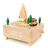 Wecker digital Holz mit Musik Castle in The Sky, LED Digitaluhr Holz Spieluhr mit Alarm/DREI Helligkeitsstufen, Weihnachten Neujahr Geburnstags Geschenk Dekoration für Kinder Jungen Mädchen