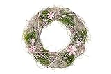 HEITMANN DECO Reisigkranz mit Blumen und Perlen - Natur - Rosa - Grün - Türkranz - Wandkranz - zum Aufhängen oder Hinlegen
