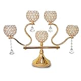 ZTSHBK Kerzenhalter,Europäische Retro Glas Kerzenständer, Romantische 5 Kristallleuchter, Einfache Antike Kandelaber Tabelle Liefert, Hand-Plated Kein Verblassen