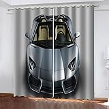 GSKOQD Gardinen Mit Ösen Wohnzimmer Kinderzimmer Fensterdekoration Blickdicht Thermovorhang 3D Supersportwagen Muster Ösenvorhang 2Er Set 280X260Cm (B X H) Schlafzimmer Verdunklungsvorhänge