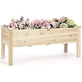 GIANTEX Hochbeet Holz Tannenholz, Kräuterbeet Blumenbeet 120 x 43,5 x 51 cm, Kräuter Frühbeet rechteckig groß, Pflanzkasten mit Ablauflöchern, Hochbeet Kinder, für Balkon/Garten/Terrasse