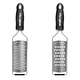 Microplane Reibe Sternenklinge Edelstahl Schwarz Gourmet Serie & Küchenreibe Sehr Grob für Kartoffel, Zucchini, Karotte, Apfel, Kohl und Käse aus der Gourmet Serie in Schwarz mit Edelstahlklingen