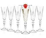 RCR 25600020006 Melodia Crystal Champagner-Flötengläser, 160 ml, Set mit 6 Stück, perfekt für Partys, frisch gebackene und Hausbesitzer, spülmaschinenfest, Kristall, Klar, 6