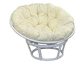 Yiibcio Sessel Freizeit Sofa Stühle Rattansessel Sessel rund Ø 80 cm weiß inkl Kissen Rattansessel Relaxsessel Korbsessel BalkonmöBel für Büro, Schlafzimmer, Küche, Wohnzimmer, Eingang