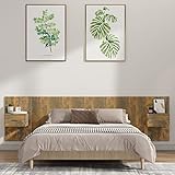 YUMENG Kopfteil, Bettrückwand, Bettkopfteil Bezug, Bett Kopfteil Bezug, Headboard Cover, Bett Rückwand, mit Nachttischen Räuchereiche Holzwerkstoff