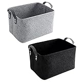 Filz Korb,2 Stück Filz Aufbewahrungsbox, Filzkörbe mit zwei Griffen, als Aufbewahrungsbox für Kleidung, Handtücher, Toilettenartikel, Babyartikel, Bücher usw. (Schwarz und Grau)