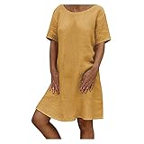 CEFGR Damenmode Einfarbig Kleid Rundhals Kurzarm Kleid Oberschenkellanges Kleid Großes Kleid Loses Freizeitkleid Boho Kleid