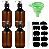 SOSPIRO 4 Stück 300 ml Seifenspender Flaschen, Nachfüllbare Leere Shampooflaschen Lotionspender aus PET Plastik für Flüssigseife Shampoo Conditioner Duschgel Kunststoffpresse Spender (Braun)