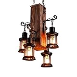 Retro Pendelleuchte Industrielle Loft Bar Hängeleuchte 4 Lichter,JOJOM Kreativ Persönlichkeit Wohnzimmer Esszimmer Schlafzimmer Studie Kronleuchter Vintage Antik Metall Glas Holz Dekorativer Hängelamp