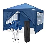 COBIZI Faltpavillon 3x3m Pop Up Pavillon Faltbar mit 4 Seitenwände | Wasserdicht | UV-Schutz 50+ | Gartenpavillon Partyzelt | inkl. Tasche(Blau)