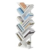 HOOBRO Bücherregal, Standregal in Baumform, bodenstehendes Bücherregal mit 9 Ebenen, Bücherregal für das Heimbüro, zur Aufbewahrung von Büchern, CDs, stark und stabil, für Wohnzimmer, Weiß EWT08SJ01