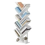 HOOBRO Bücherregal, Standregal in Baumform, bodenstehendes Bücherregal mit 9 Ebenen, Bücherregal für das Heimbüro, zur Aufbewahrung von Büchern, CDs, stark und stabil, für Wohnzimmer, Weiß EWT08SJ01