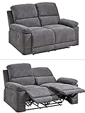 Hochwertiges 2-Sitzer Sofa mit praktischer Relax-Funktion, Federkern Funktionssofa verstellbar mit manueller Starthilfe zum Entspannen, 153 cm breit, mit Microfaserstoff in Grau bezogen | 16119