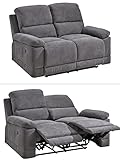 Hochwertiges 2-Sitzer Sofa mit praktischer Relax-Funktion, Federkern Funktionssofa verstellbar mit manueller Starthilfe zum Entspannen, 153 cm breit, mit Microfaserstoff in Grau bezogen | 16119