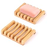 Thinkcase Seifenschale Holz Dusche (2 Stück), Seifenablage Handarbeit Seifenhalter Halter Bad Waschbecken Deck Seifenhalterung, Natürliche Bambus Seifenkiste Seifen Box Für Seife Scrubber Schwämme