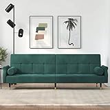 BULANED Schlafsofa, Couch, Schlafcouch, Sitzecke Wohnzimmer, Wohnzimmer Sofa, Wohnzimmersofa, Sofa Gästezimmer, mit Kissen Dunkelgrün Samt