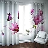 LEFEDA Pflanze Verdunkelung Vorhänge rosa Magnolie Blume Schmetterling helle Farbe wärmeisolierte Fenstervorhänge für Schlafzimmer Wohnzimmer 2 Paneele 140x200cm