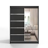 ML Furniture V5 Schiebeschrank 150 cm mit Spiegel, Kleiderschrank Schlafzimmer, Wohnzimmer- 150 x 200 x 58 Farbe: Schwarz, Schwebetürenschrank