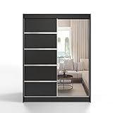 ML Furniture L3 Schiebetüren Kleiderschrank 120 cm mit Spiegel - Schlafzimmermöbel, Aufbewahrung - Mehrzweckschrank - Farbe: Schwarz