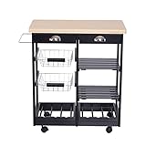 Küchenwagen Regal Hilfswagen mit Rollen mit Regal Schublade Schrank 74x37x76cm schwarz (Farbe: A Größe: 74x37x76cm)