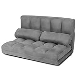 COSTWAY Schlafsofa mit 2 Kissen, Sofabett mit 6 stufig Verstellbarer Rücklehne, Lazy Sofa klappbar, Bodensofa für Schlafzimmer, Wohnzimmer und Balkon (Grau)