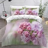 TIGION Rosa Flieder Bettbezug Set mit, Blumen 220 x 260 cm 3D Drucken Bettbezug, Bettwäsche-Sets Mikrofaser mit Reißverschluss Weich und Bügelfreiund2 Kissenbezüge 80 x 80 cm