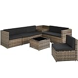 TecTake Polyrattan Gartenlounge, frei zu gruppierende Balkon Möbel, Gartenmöbel Set mit einem Beistelltisch Outdoor, inkl. Auflagenbox wasserdicht und Sitz- und Rückenkissen - Natur