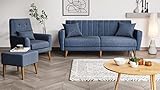 Gozos Mammo Sitzgruppe 3 Sitzer Sofa + Sessel + Ottoman | Hochwertige Set besteht aus Leinenstoff | Wohnzimmermöbel Dekorative Sitzgruppe mit Holzbein Schlafsofa, Relaxsessel und Pouf | Navy Blau