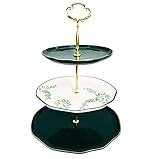 YA JU Kombi-Cupcake-Ständer aus Keramik mit 3 Etagen, Cup Cake Stand Tower mit abgestuftem Serviertablett für Cupcakes,Donuts,Obst und mehr,Candy Bar,Party,Dekoration, (Landhausstil)