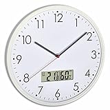 TFA Dostmann Analoge Wanduhr mit digitalem Thermometer und Hygrometer, zur Raumklimakontrolle, Glas, Weiß, Ø 302 x H 47 mm