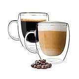 PYYB 2×350ml Doppelwandiger Gläser Kaffeegläser, Latte Macchiato Gläser Set Cappuccino Gläser thermotassen doppelwandig glas